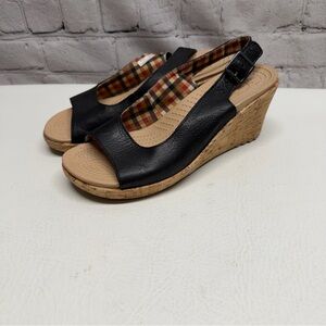 CROCS Black Open-Toe Cork Wedge Slingback Sandals